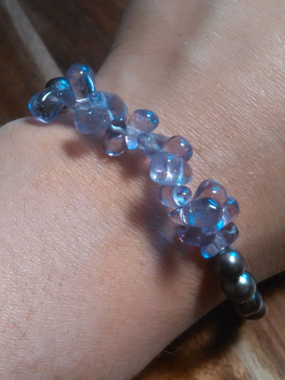 Peacock Pearl and African Amethyst Stainless Steel Bracelet (7.25 Inch)
